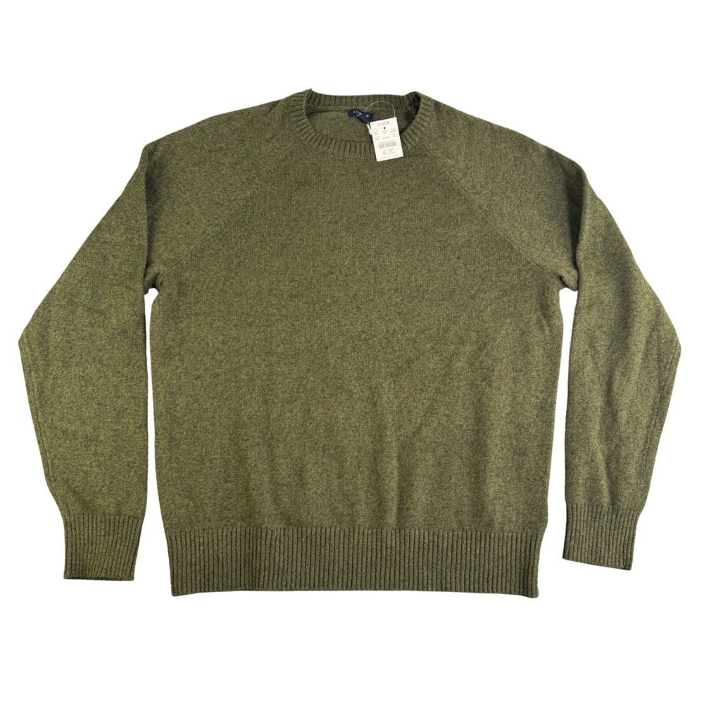 J.Crew Mens XL Lambswool Blend Crewneck Raglan Sweater Olive Green NWT